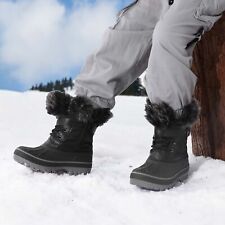 Boys Girls Winter Snow Boots Faux Fur Lined Mid Calf Boots Zip Warm Ski Boots