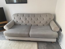 Grey Velvet 3 Seat Sofa and footstool