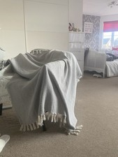 Dunelm Grey   And White Weave , Tassel Sofa, size throw