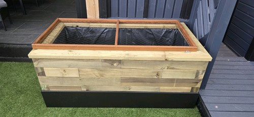 Raised wooden garden - raised, pond