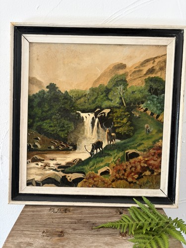 Antique oil board landscape - oil,