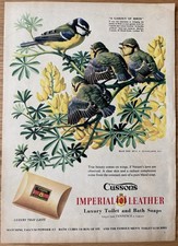 1960's C F Tunnicliffe CUSSONS IMPERIAL LEATHER ADVERT Blue Tits Illustrated Ad