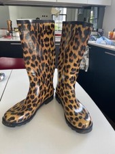 Leopard print knee-high adjustable Wellington boots UK 7/EU 40
