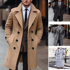 Men's Woolen Trench Coat French Business Overcoat Winter Warm Long Top Coat