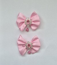 Babies/Toddler Pair Of  Hair Bows On Alligator Clips  Pink Hanging Gem