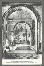 Vintage postcard Hotel Metropole, Brighton. Entrance to The Lounge. pmk 1921