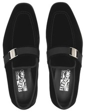 NEW SALVATORE FERRAGAMO DANNY BLACK VELVET LEATHER LOAFERS DRESS SHOES 7 EEE