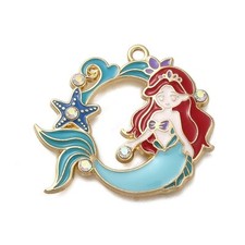 5 x Stunning Mermaid Gold Tone Pendants with Rhinestone & Enamel Detail