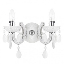 Litecraft Marie Therese Wall Light Crystal Effect Candle E14 2 Arm - White      