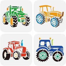 FINGERINSPIRE 4 Styles Tractors Stencil, 4 Pcs Reusable Plastic Tractors Painti