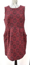 HOBBS NW3 Black & Red Wool Mix Sleeveless Dress Pockets Above Knee UK 14 GC