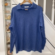 LOCHMERE 100% CASHMERE POLO  NECK JUMPER SIZE Large Blue 