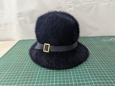 Kangol Black Angora Fur Bucket Hat Ribbon Trim Made in England Womens