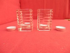 Pair of clear glass tea light candle holders with 4 tea light candles, unused