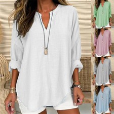 Womens V Neck Linen Cotton T