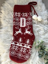 Matalan Knitted Christmas Reindeer Stocking Letter/Initial D Fairisle Red White