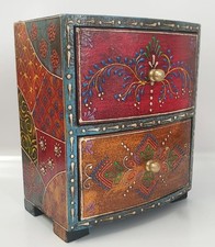 Indian Hand Painted Wooden Jewellery Box Mini Chest 2 Drawer Bohemian Home Decor