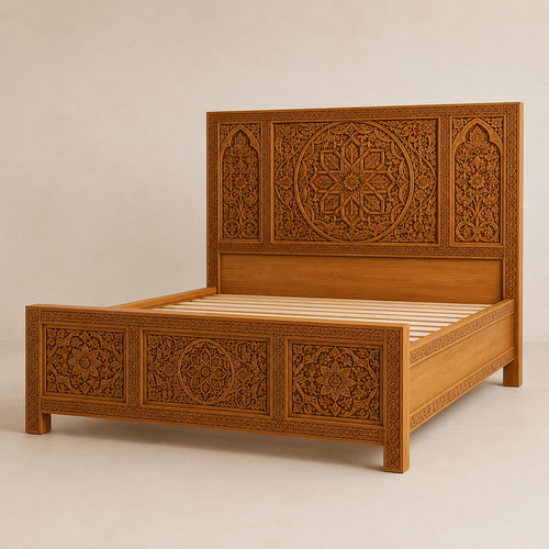 Hand carved moroccan bed - moroccan,