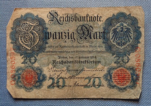 Old reichs banknote twenty - old,
