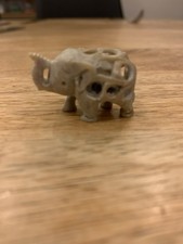 Hand Carved Tiny Soapstone Elephant with Baby Elephant Inside Figurine