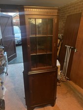 Vintage Dark Wood Corner Display cabinet Glass Door – Excellent Condition