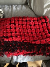 Hand Made Red And Black Pom Pom Blanket Approx 25 Inch X 32 Inch Brand New 