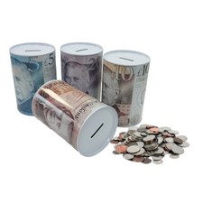 4 Bank Note Money Tin King Saving Box Metal Piggy Bank Coin Tin 5 10 20 & 50