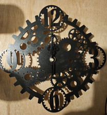 Gear Clock, cog, industrial, mechanical, home, gift, quartz movement, black