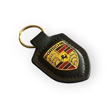Porsche Leather Crest Car Keyring Keychain Black