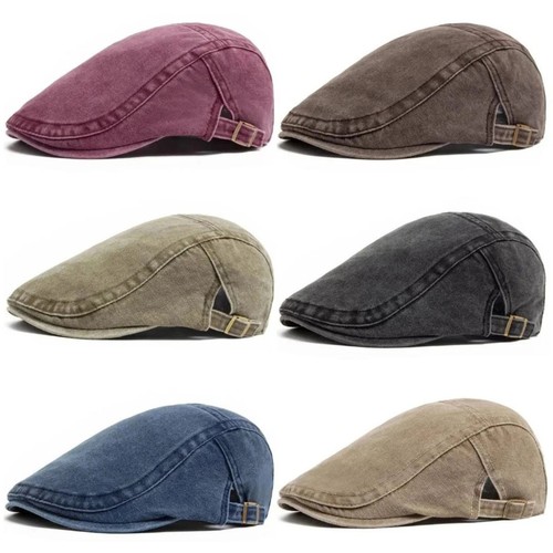 Men flat cap washed newsboy - flat,