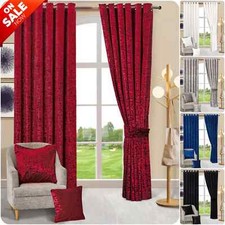 Plush Crushed Velour Faux Velvet  Eyelet Ring Top Luxary curtains Pair Curtains