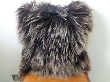 MONGOLIAN FUR CUSHION BROWN BEIGE OMBRE
