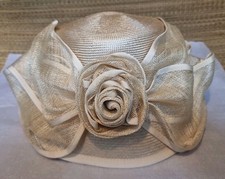 Bailey Tomlin London Ladies Tan Straw Hat Satin Organza Rose Bow Wedding Races
