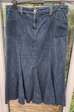 M&S Per Una Denim Skirt Size 18L Long Maxi Blue Ladies Pockets belt loops zip fl