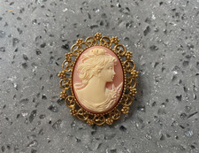 Large Gold Plated Cameo Brooch