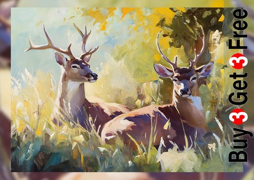 Peaceful woodland deer artwork - woodland,