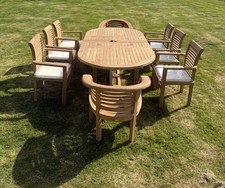 Teak Garden Furniture Set 180cm - 240cm Dining table & 8 Chairs with Cushions