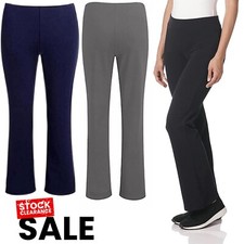 Womens Bootleg Trouser Pull on Pants Bottoms Stretch Ladies Soft Ribbed Trouser