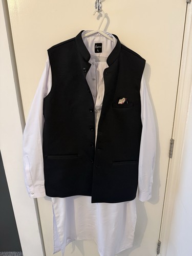 Men white kurta black - men's,