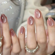 24x Short oval False Nails French Manicure Fake Tips Press On Full Cover Nails