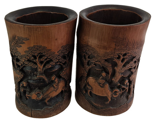 Pair chinese style carved - style,