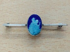ANTIQUE SILVER & ENAMEL ST. CHRISTOPHER BROOCH PIN 1920 