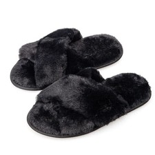 LARGERED Slippers Ladies Womens Girls Faux Fur Cosy Fluffy Warm Flat Sole Slider