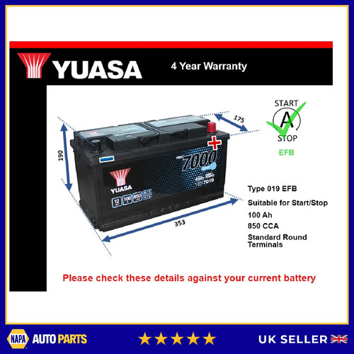 Efb car battery ybx7019 - efb, yuasa