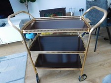 Vintage Wood Effect with Gold Frame 3 Tiers Drinks Trolley