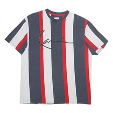 KARL KANI Mens Blue & Red & White Graphic T-Shirt L Short Sleeve Crew Neck