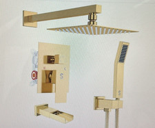 SR SUN RISE 12 inches All Metal Square Shower System with Tub Spout, Tub Shower