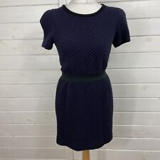 SANDRO Dress Size UK 12 Navy Blue Wool Blend Waffle Knit Capsule Classic 3