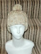 HAND KNITTED BOBBLE HAT. WOOLCRAFT ARAN (Sandstone)Light Brown with flex