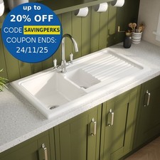 Reginox Traditional Kitchen Sink Ceramic 1.5 Bowl White Reversible Waste RL301CW